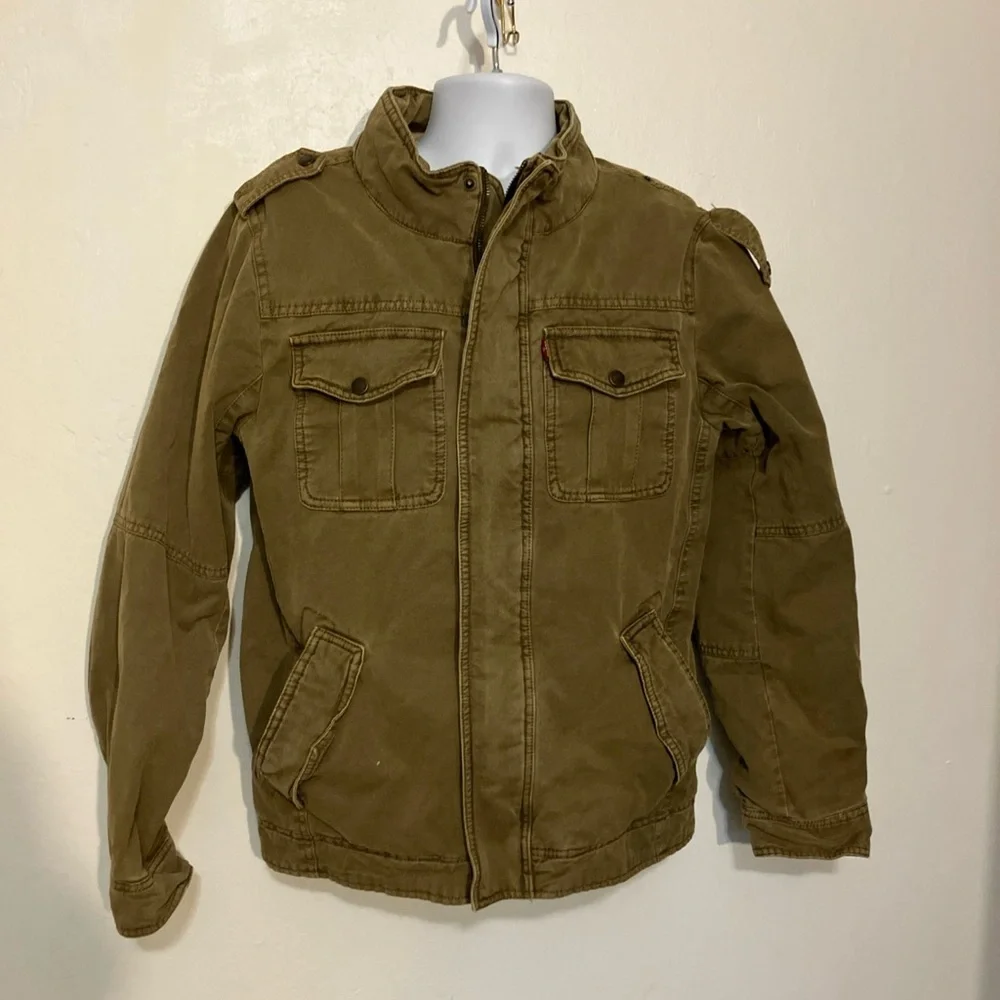 Levi’s canvas jacket with fleece lining and quotes arms Small Silver label